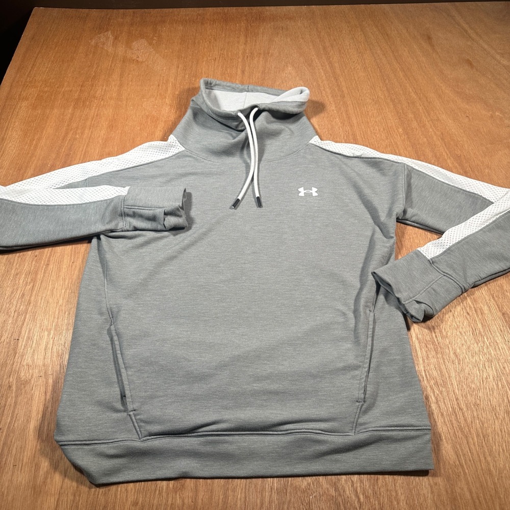 Under Armour Funnel Neck Sweatshirt Womens Medium Gray Mesh Sleeve 1305498